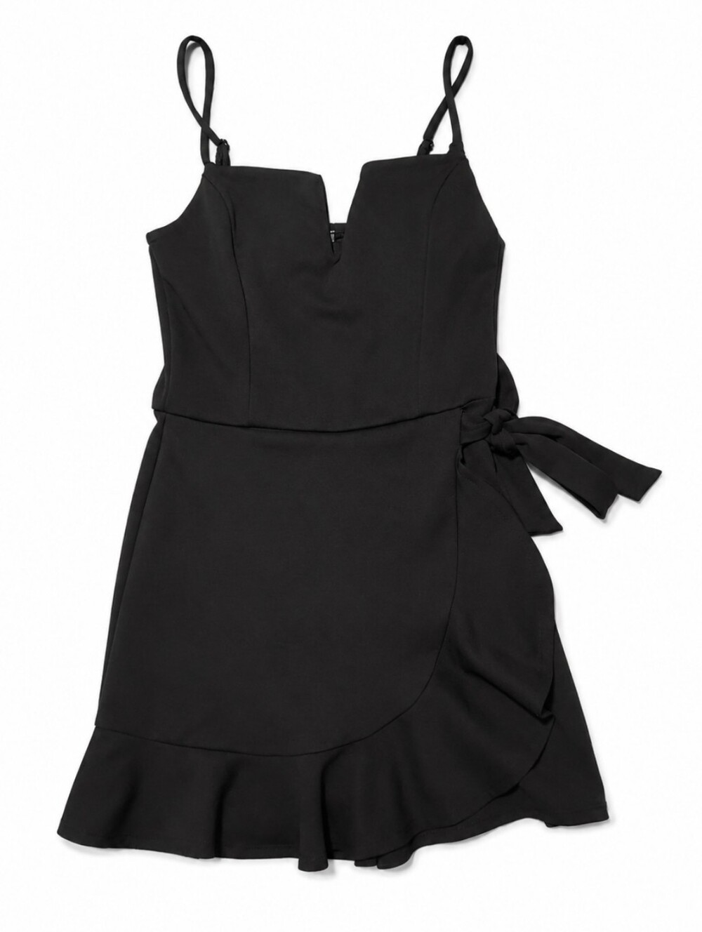 Black Adjustable Spaghetti Straps Wrap Mini Dress/Shorts Size Small